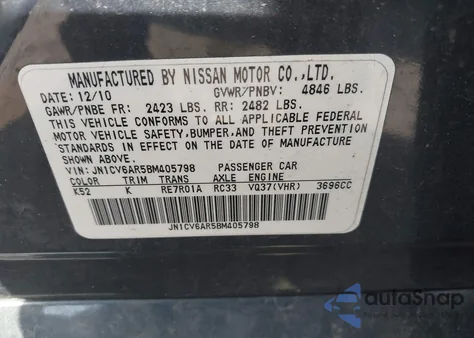 2011 Infiniti G37X z USA, uszkodzony, nr VIN JN1CV6AR5BM405798